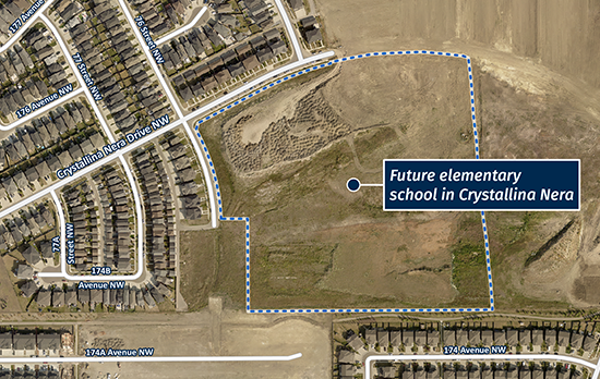 Map showing the location of the newly announced future elementary school in Crystallina Nera